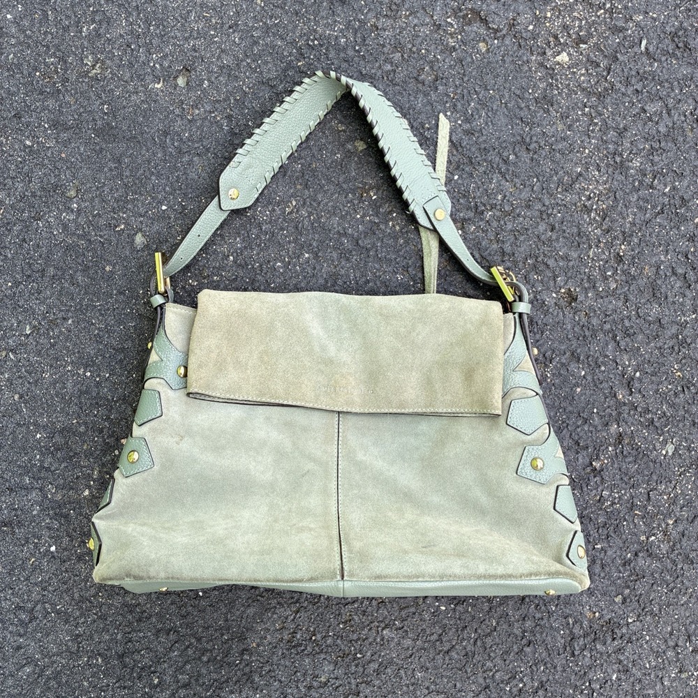 Aimee Kestenberg Green Pebbled Leather Shoulder Bag Purse !